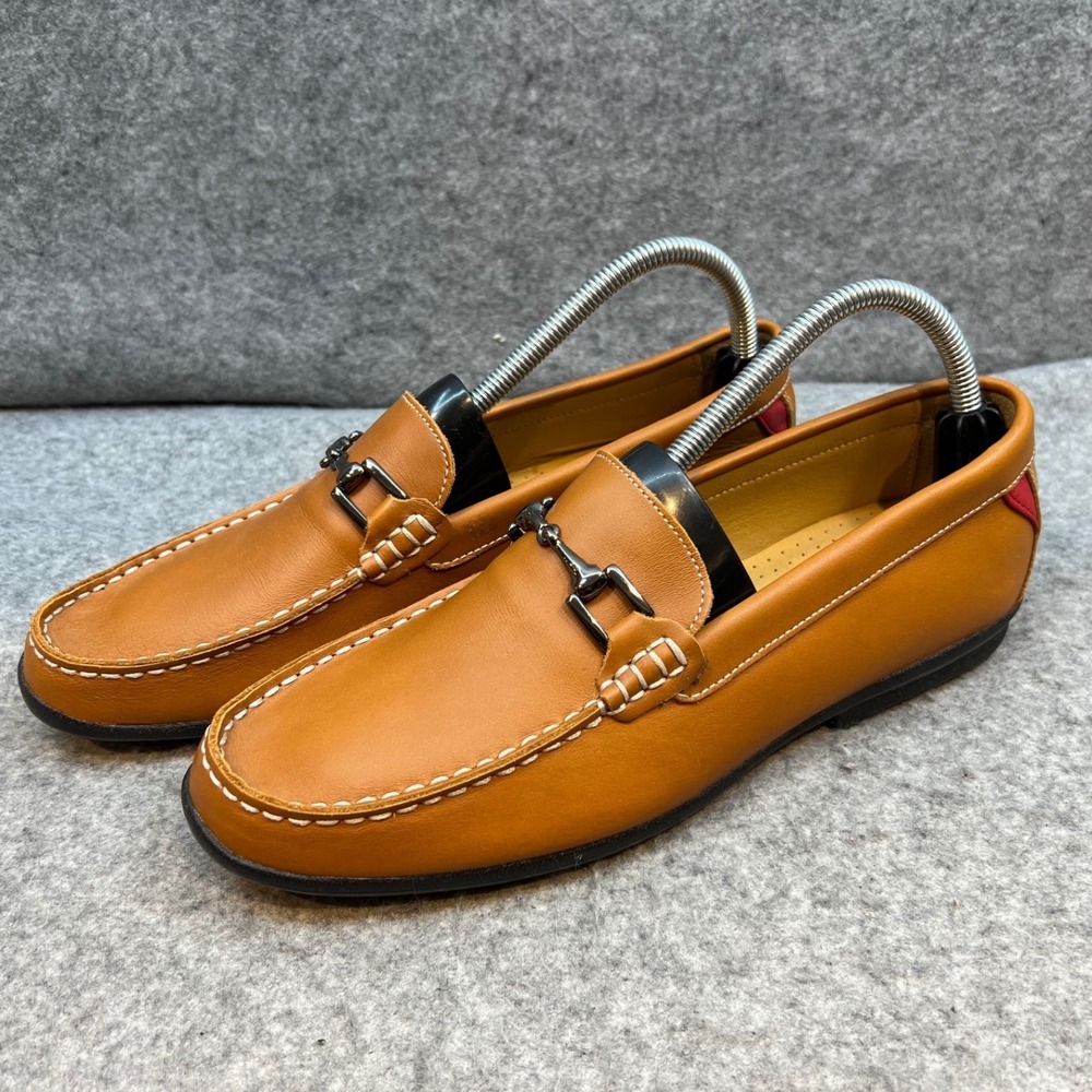 FootJoy Mens Tan Leather Bit Loafers Slip On Shoes Brown Red Accents Size 8.5